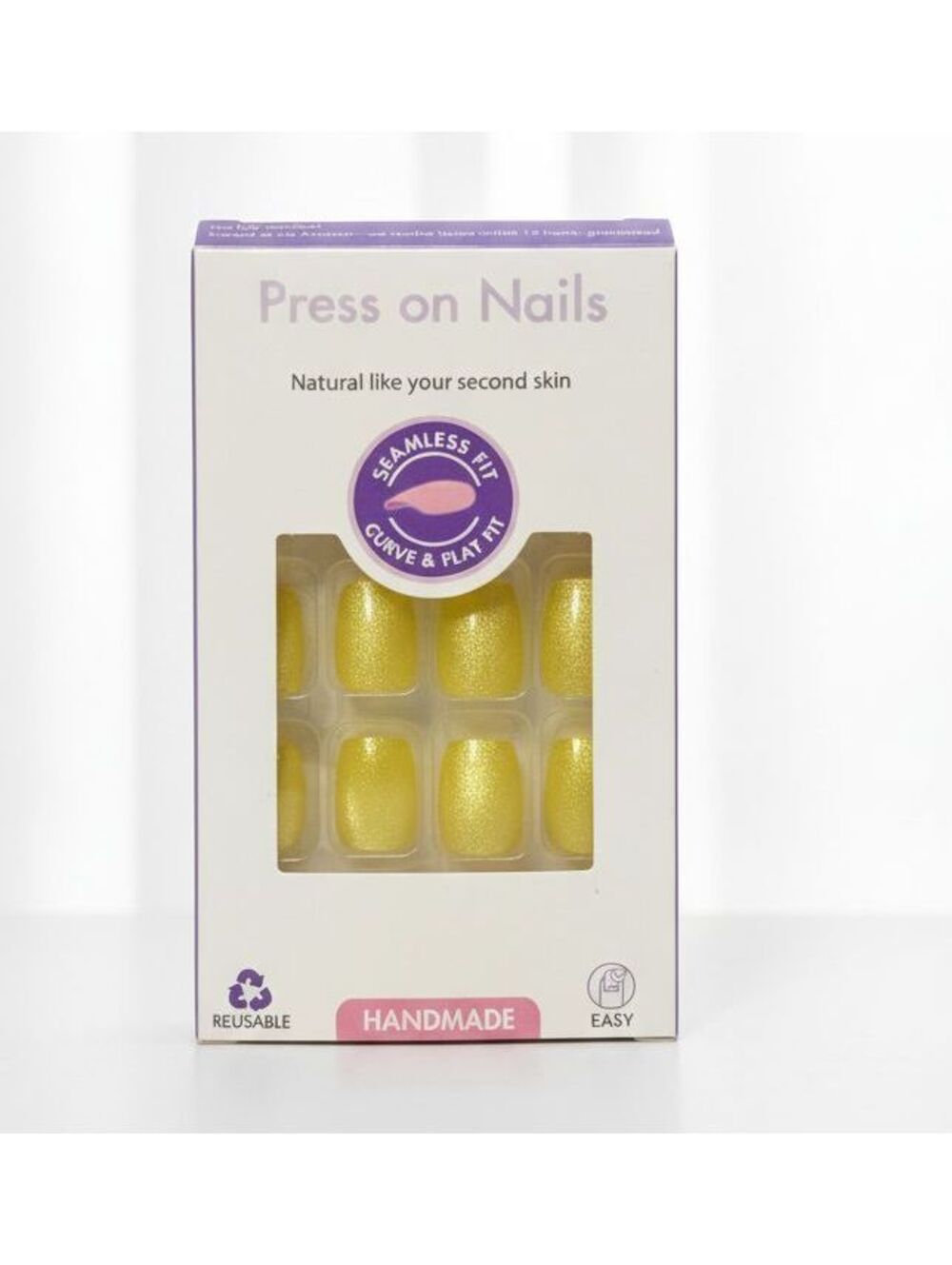 Seamless Fit Press On Nails Yellow Solid Color Full Cover False Fake Nail Set